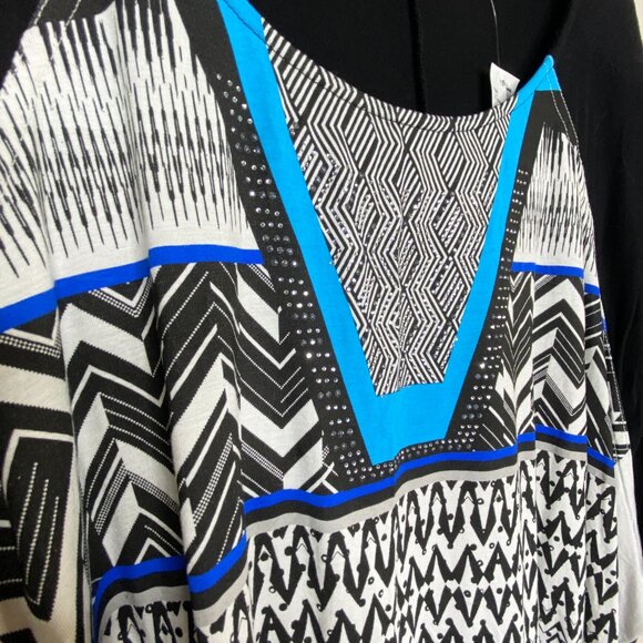 NWT Avenue Embellished Rhinestone Top Plus Size 26/28 Black White Blue Boho - Picture 6 of 8